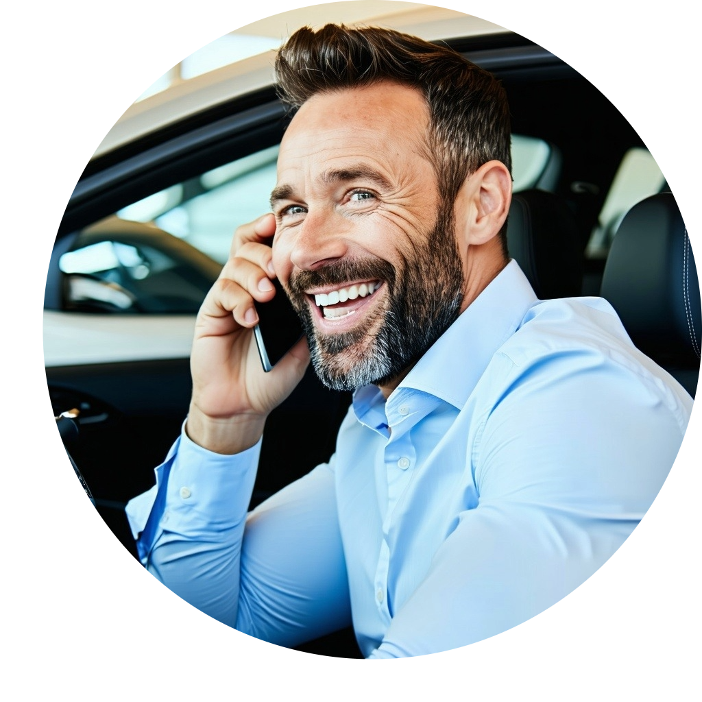 Image of a car dealership sales man on the phone
