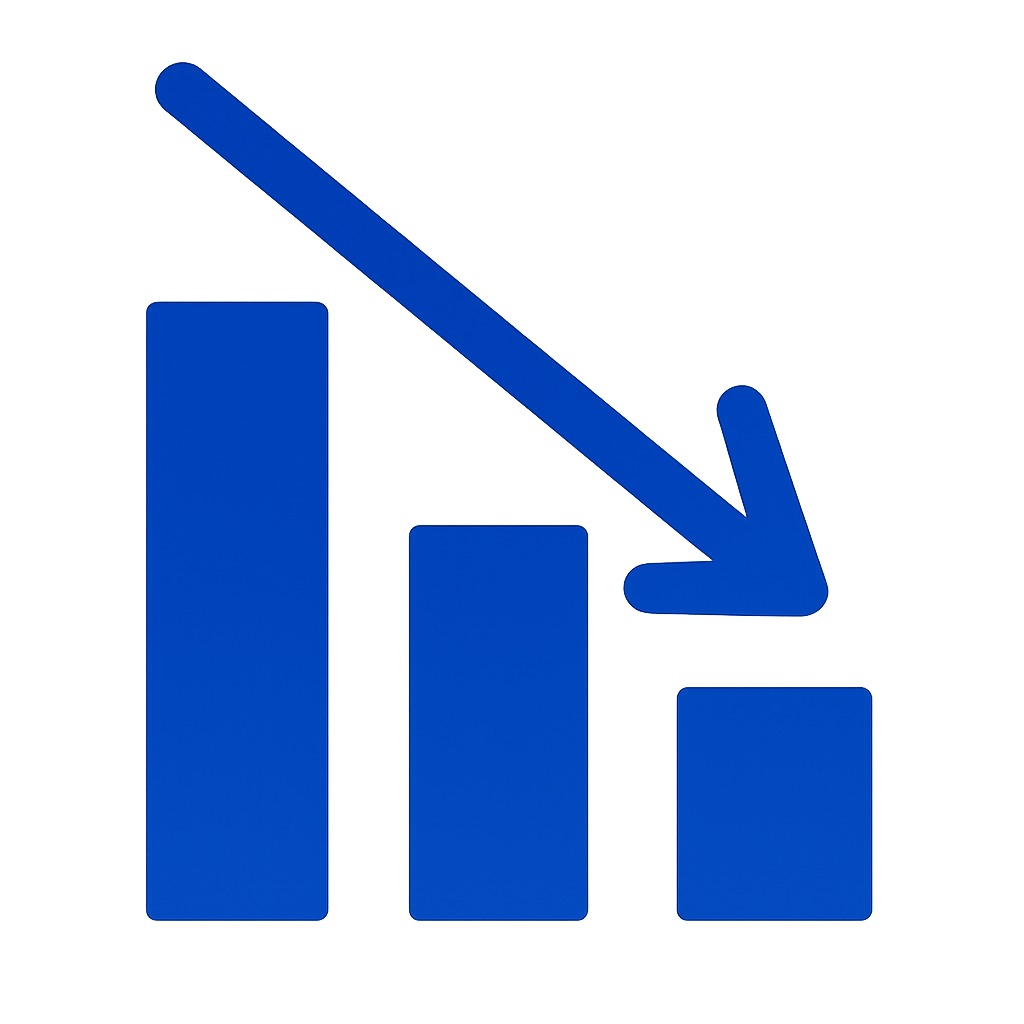 bar chart but no grid no background 3 bars going down and an arrow going down up the 3 bars in this color 0730B0-1 bar chart but no grid no background 3 bars going down and an arrow going down up the 3 bars in this color 0730B0-1